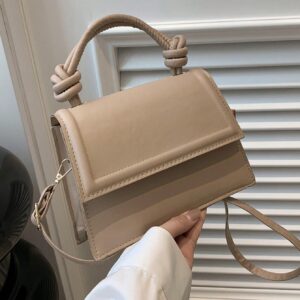 Solid Color Pleated Edge Handbag, Flap Crossbody Bag For Women, Retro Floral Print Tote - Khaki